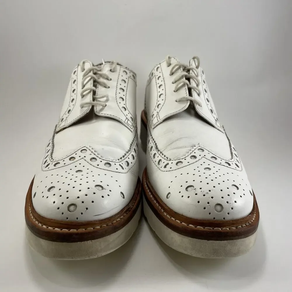 Grenson Archie Gibson Brogue Shoes Size 9 US/ 8 UK White Leather Wingtip Wedge